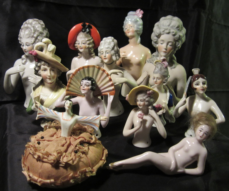 art deco half dolls, pincushions, bathing beauties, figurines....