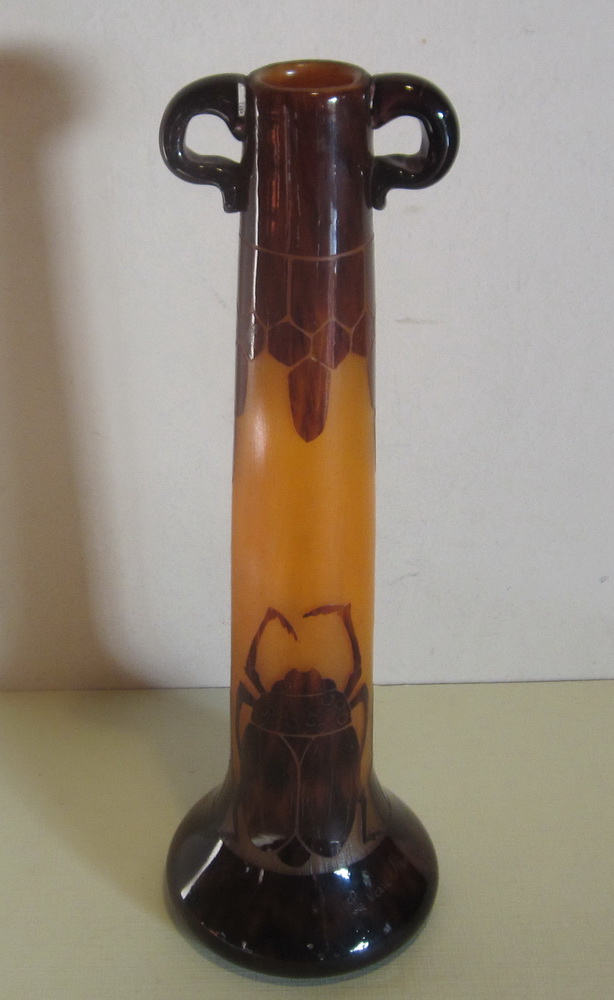 French art nouveau vase in pate de verre by Le Verre Francais, (Charles Schneider). Scarabees