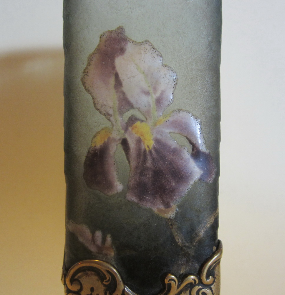 rare antique art nouveau MontJoye glass vase in gilt bronze holder