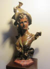 art nouveau bronze bust: young lady with hat by Anton Nelson,1880 - 1910. 