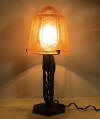 rench art deco table lamp with pressed glass shade by Muller Frres and fab wrought iron base