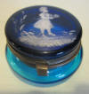 Victorian enameled cobalt blue and light blue Mary Gregory glass pill box