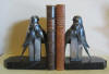 French art deco silver plated metal French parakeet, budgerigar book ends