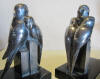 French art deco silver plated metal French parakeet, budgerigar book ends