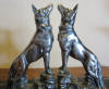 pair of silver plated metal art deco bookends: dogs, German shepherds on marble base. France, ca 1930.