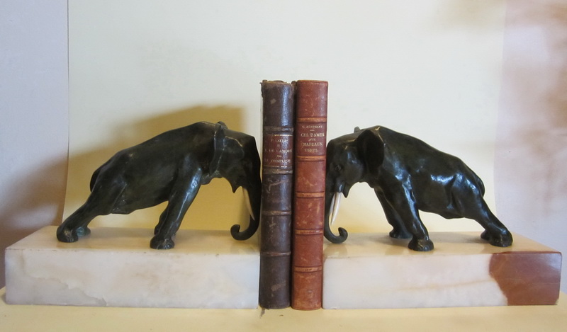 Art deco bronze bookends, Oscar Waldmann, elephants