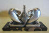 French silver plated bronze art deco book ends : little doves, very stylized, by Louis Rigot. 
