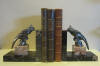 art deco silver plated metal book ends; pair of ara on lovely marble base