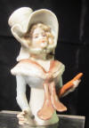 SOLD OUT Art deco porcelain half doll with lovely hat & umbrella, pincushion doll, lady figurine;  Germany, 3,6 " ; ca 1930 (D54)
