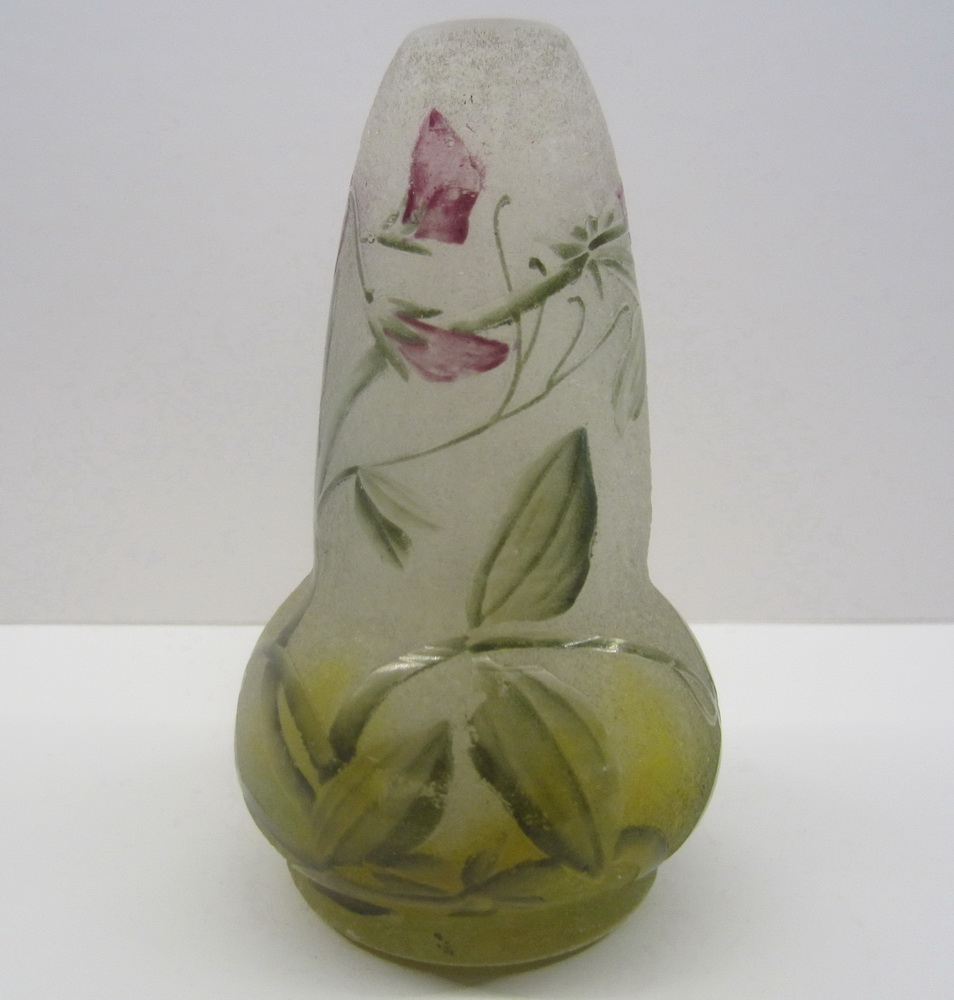 art nouveau miniature DAUM NANCY enameled sweet peas vase