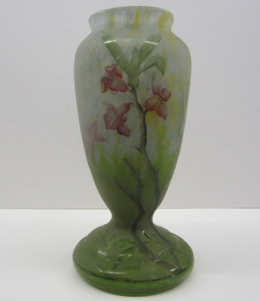 art nouveau acid etched mini DAUM NANCY cameo glass vase 