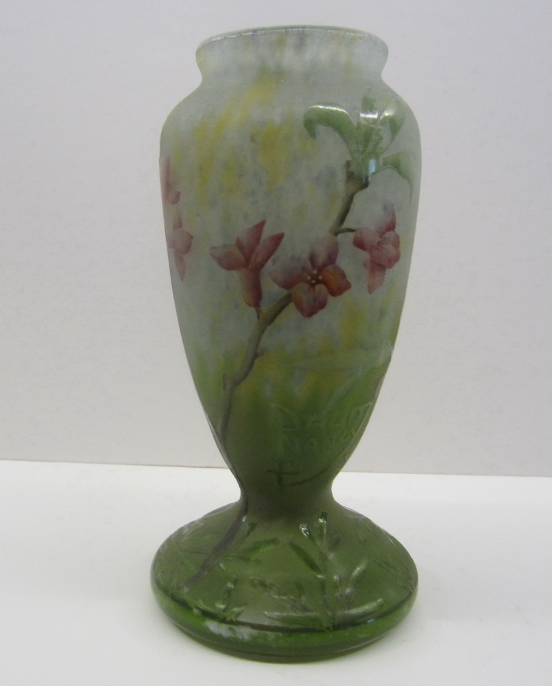 art nouveau acid etched mini DAUM NANCY cameo glass vase 