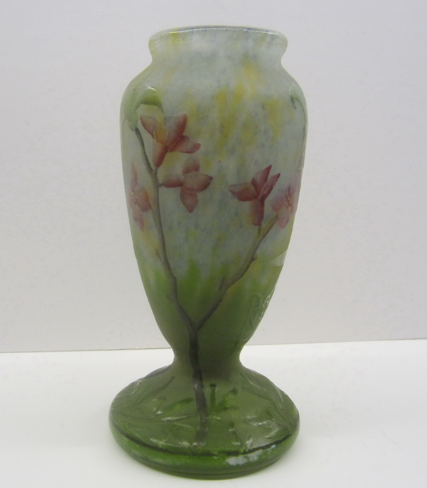 art nouveau acid etched mini DAUM NANCY cameo glass vase 