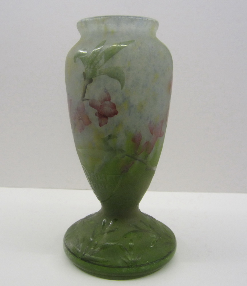art nouveau acid etched mini DAUM NANCY cameo glass vase 