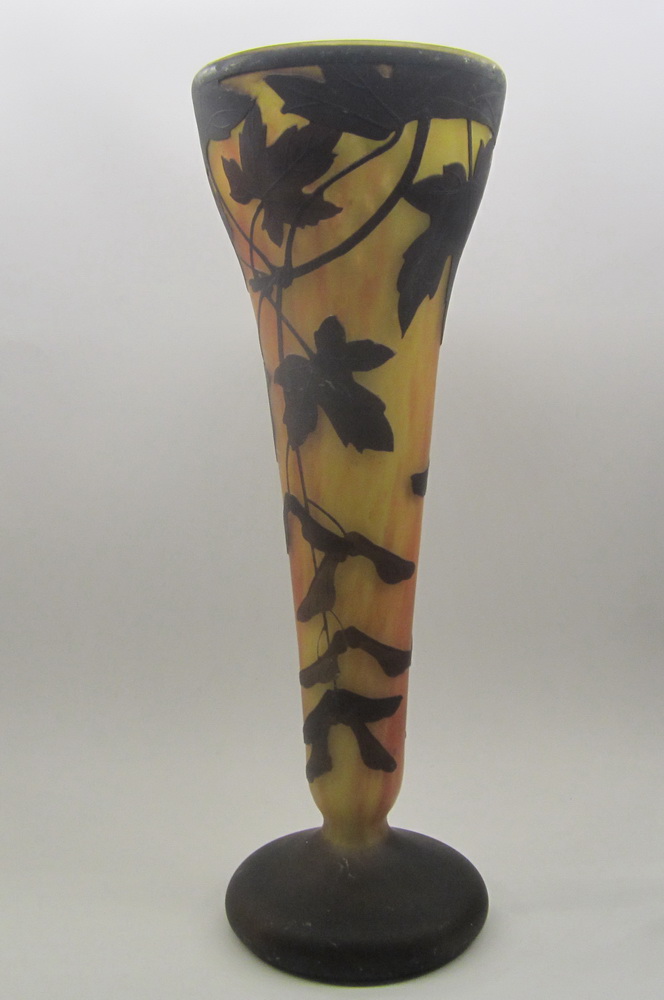 art nouveau acid etched DAUM NANCY cameo glass vase with maple decoration.