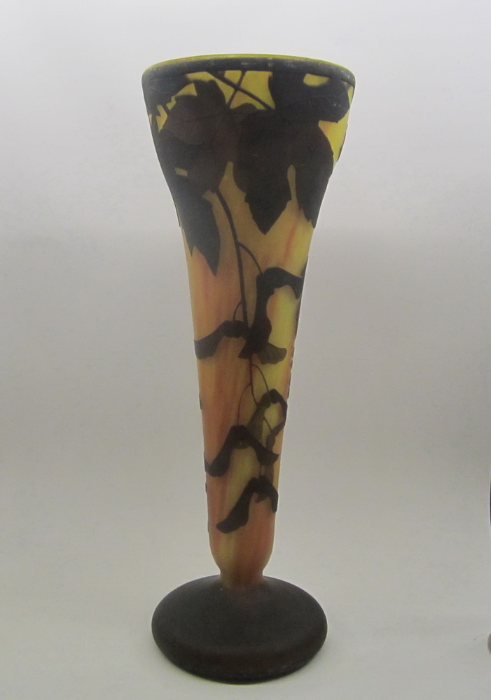 art nouveau acid etched DAUM NANCY cameo glass vase with maple decoration.