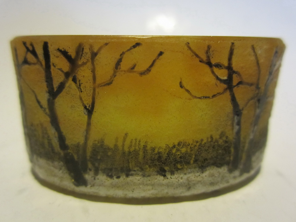  miniature Daum Nancy cameo glass vase with winter scene, 