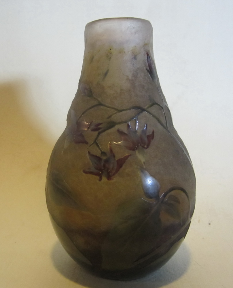 acid etched DAUM NANCY cameo glass vase with exotic flower decoration