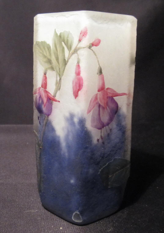 Antique art nouveau DAUM NANCY cameo glass Fuchsia vase. ca 1910 - 1920.