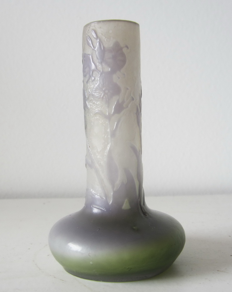 antique miniature cameo glass French art nouveau vase, by Emile Gall, ca 1900