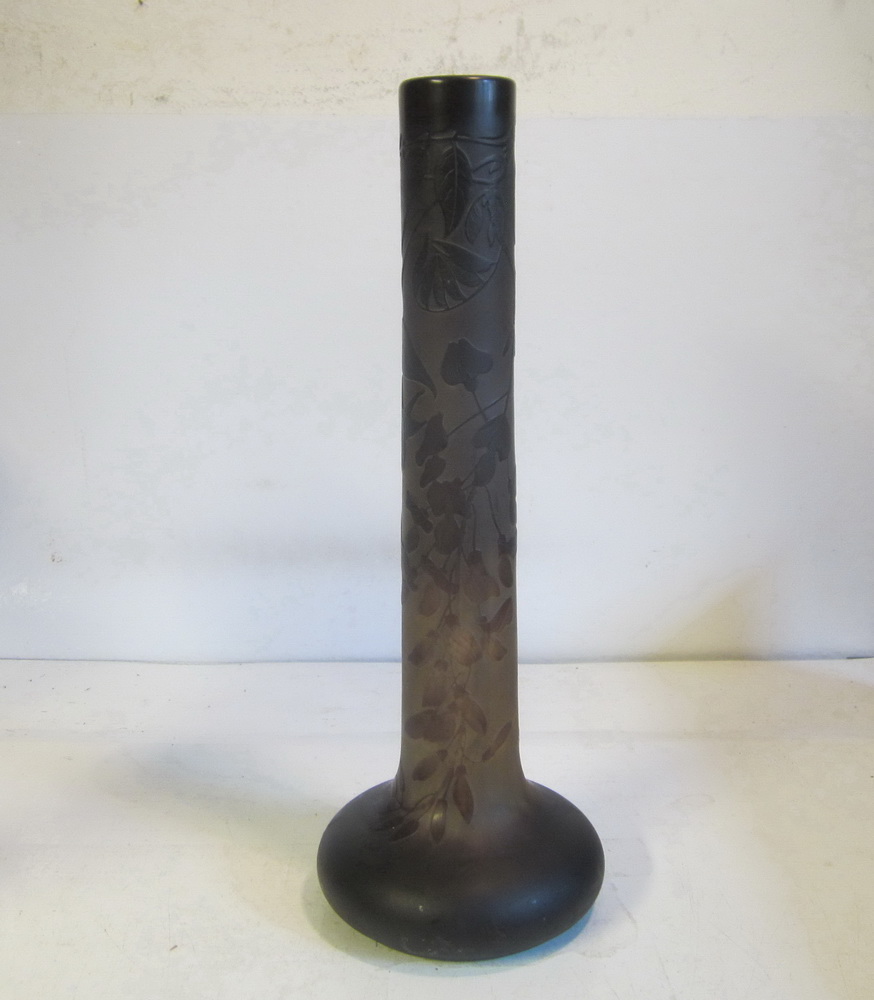 Antique XL acid etched cameo glass Gall� vase with clematis? 