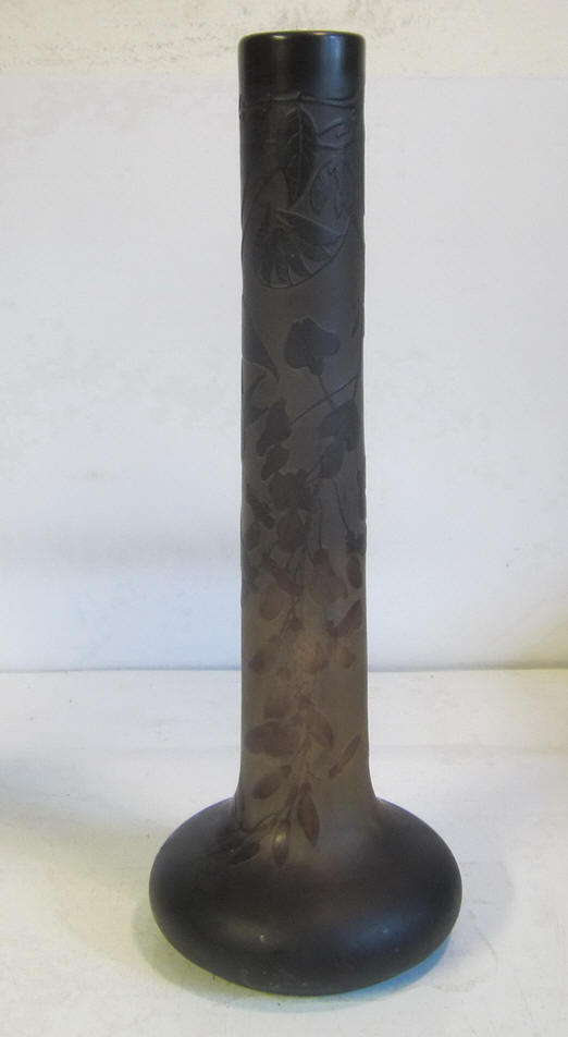 Antique XL acid etched cameo glass Gall� vase with clematis? 