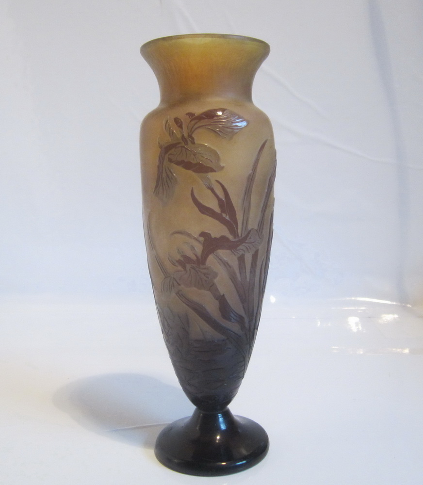 Gorgeous authentic acid etched cameo glass Gall vase with water lilies