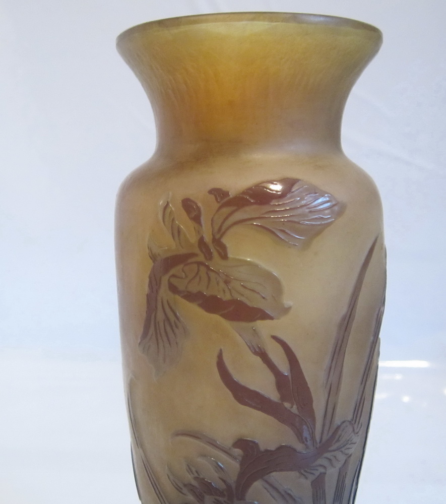 Gorgeous authentic acid etched cameo glass Gall vase with water lilies