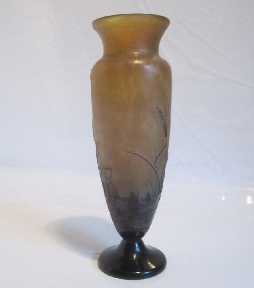 Gorgeous authentic acid etched cameo glass Gall vase with water lilies