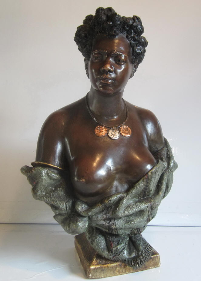 Terra cotta bust of a Nubian girl by Friedrich Siegfried Goldscheider, Austria, ca 1900