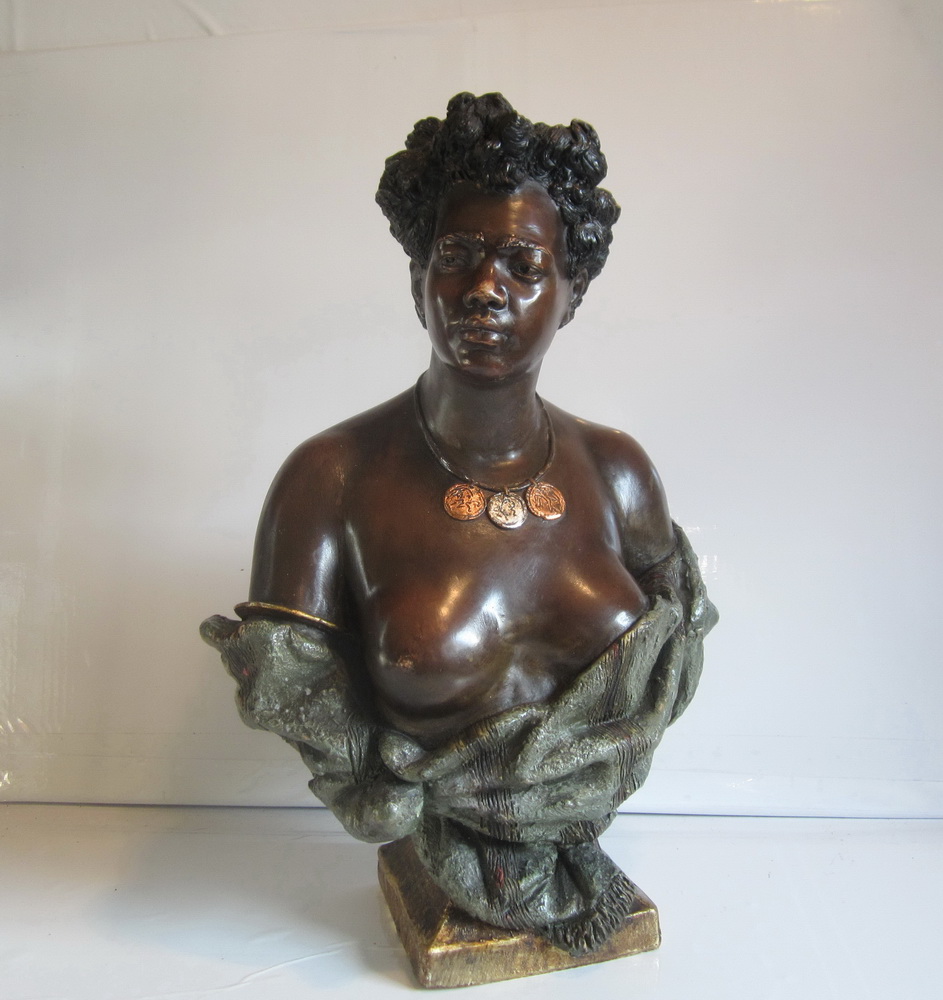 Terra cotta bust of a Nubian girl by Friedrich Siegfried Goldscheider, Austria, ca 1900