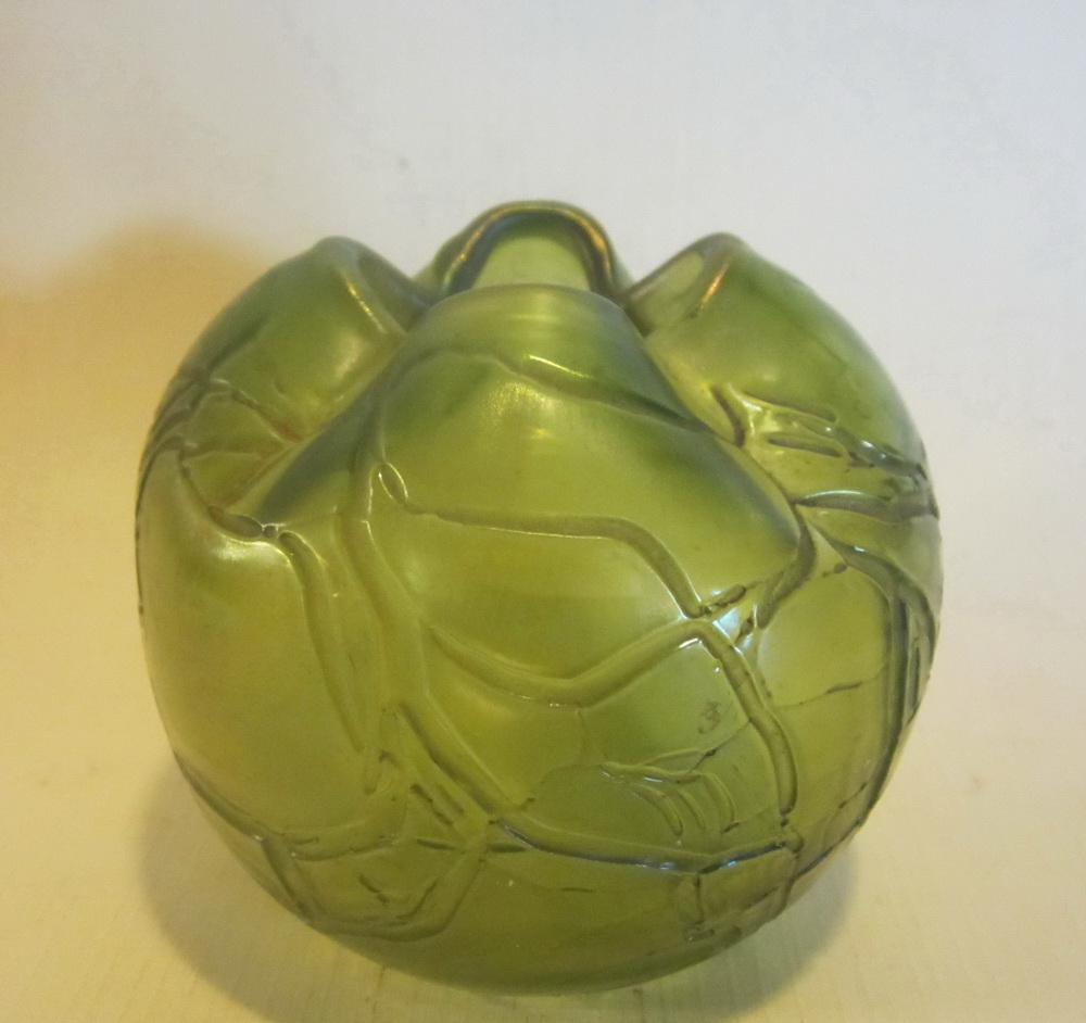 art nouveau Bohemian glass vase, rose bowl.