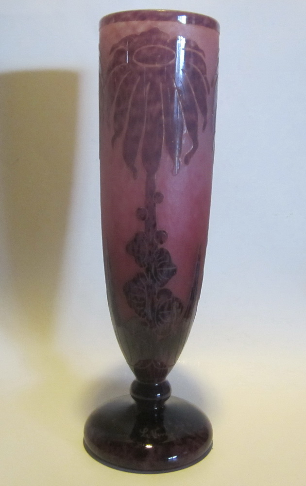 acid etched cameo glass Le Verre Francais vase, Schneider DAHLIA