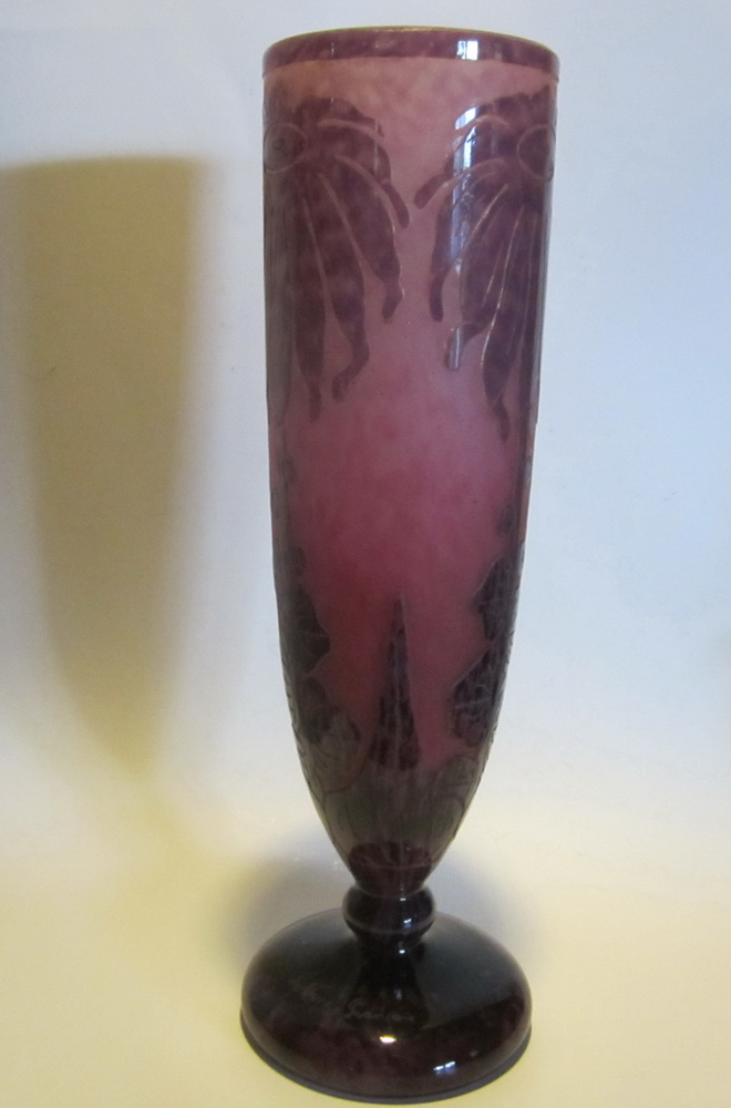 acid etched cameo glass Le Verre Francais vase, Schneider DAHLIA