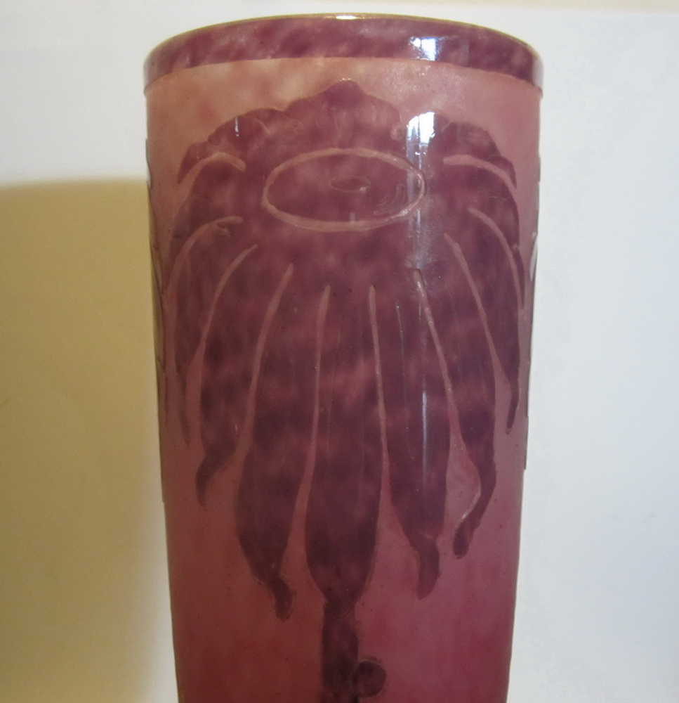 acid etched cameo glass Le Verre Francais vase, Schneider DAHLIA