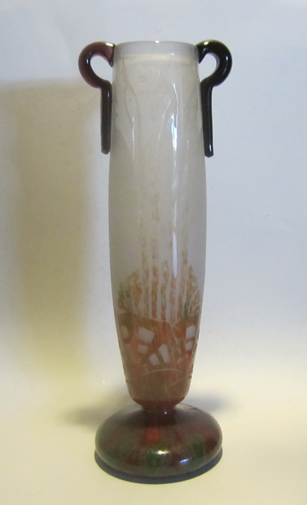 acid etched cameo glass Le Verre Francais vase, Schneider ALGAE