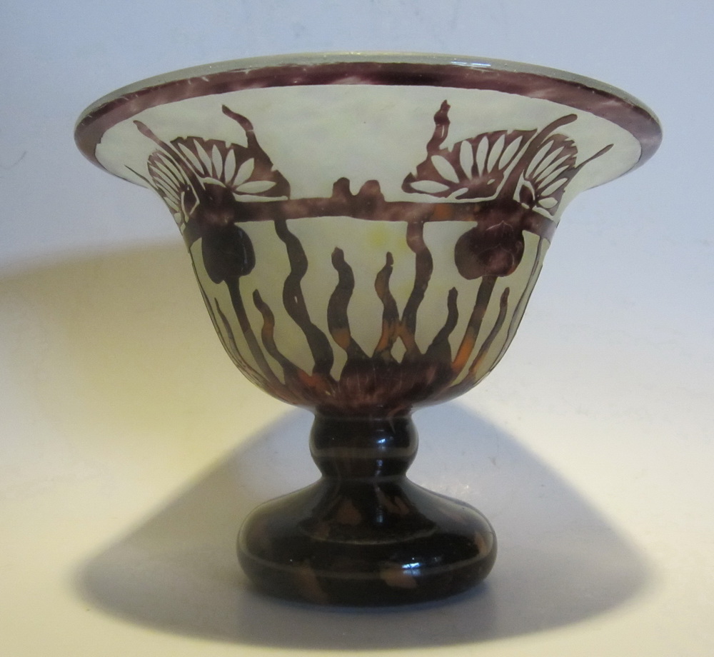 acid etched cameo glass Le Verre Francais vase, Schneider THISLES