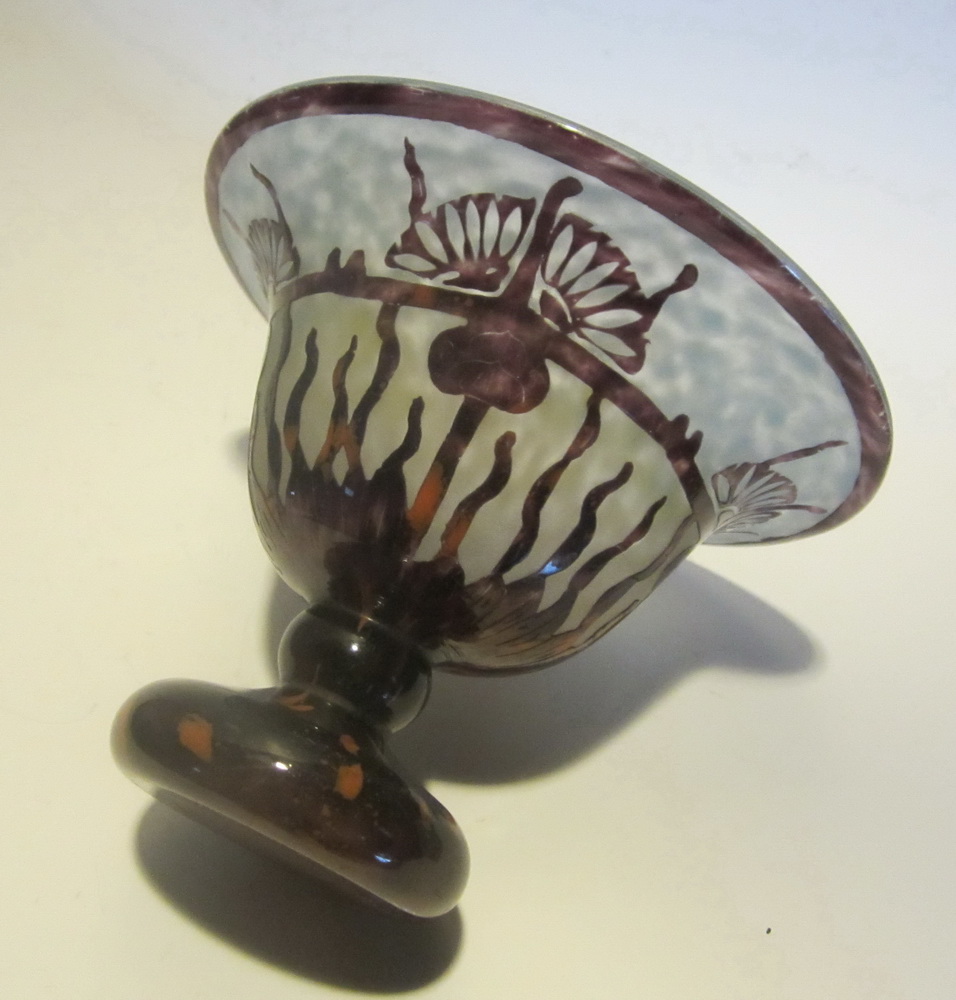 acid etched cameo glass Le Verre Francais vase, Schneider THISLES