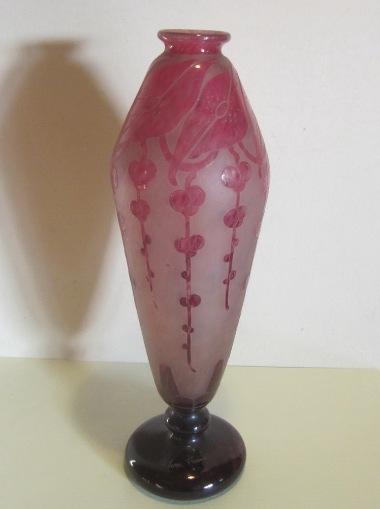 French art deco cameo glass vase in pate de verre by Le Verre Francais, (Charles Schneider).