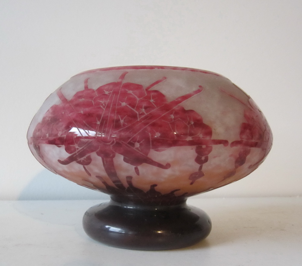 Art deco vase Le Verre Francrais, rhododendron ca 1927
