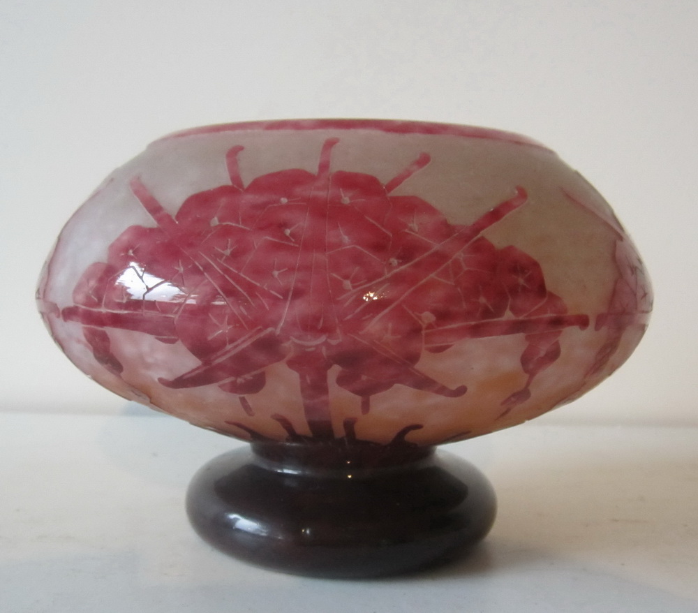 Art deco vase Le Verre Francrais, rhododendron ca 1927