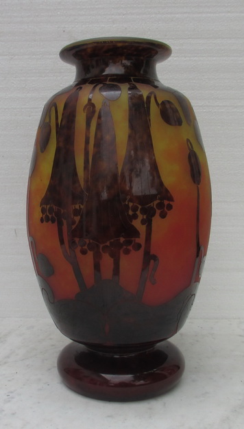 acid etched cameo glass Le Verre Francais vase by Charles Schneider.
