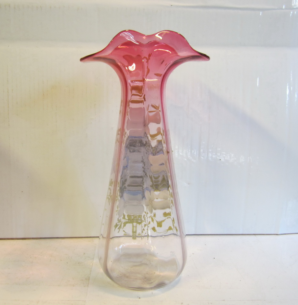 antique art nouveau glass Legras vase with enameled decor of flowers. ca 1910