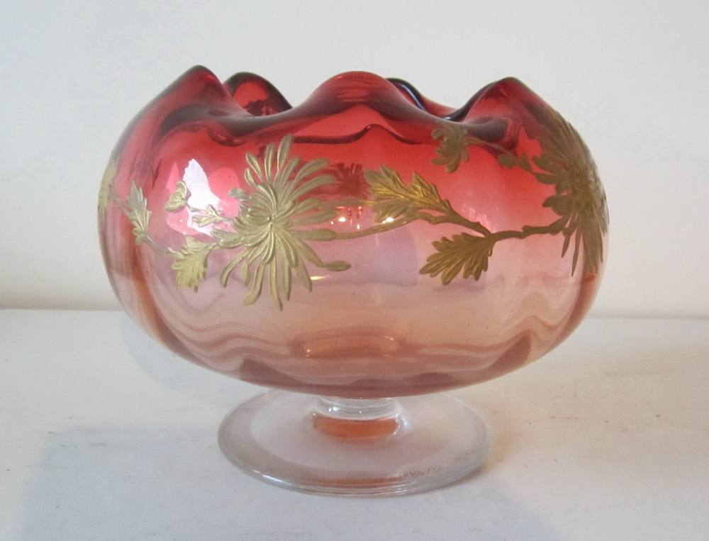 Antique Montjoye/Legras vase with gold anamelled application.  Ca 1910
