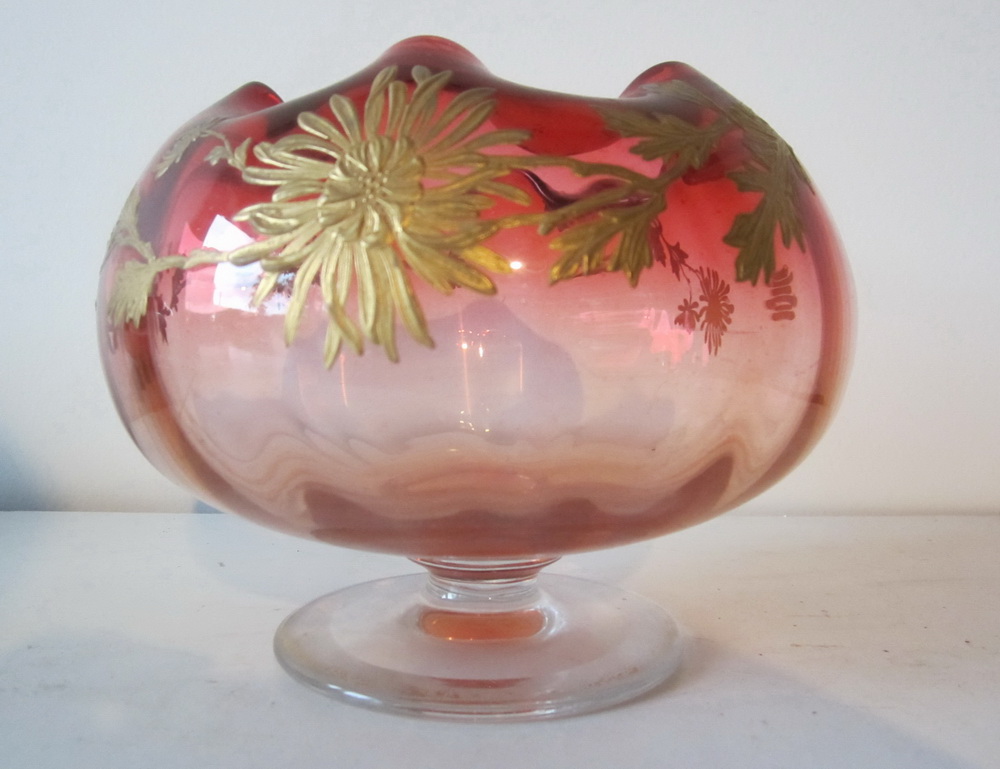 art nouveau glass Legras / Montjoye footed bowl , ca 1910