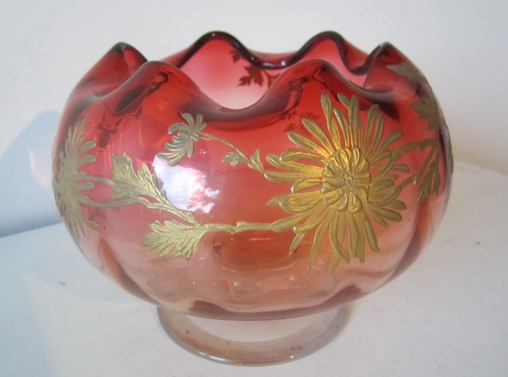 art nouveau glass Legras / Montjoye footed bowl , ca 1910