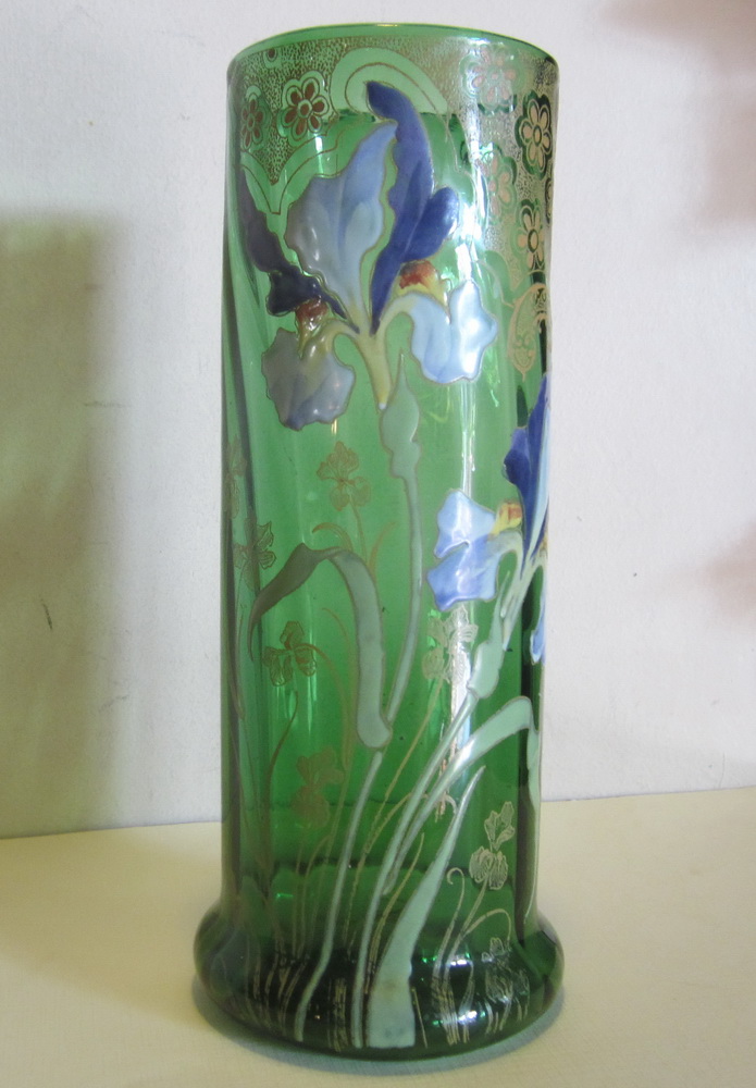 enameled Legras vase with iris  art nouveau