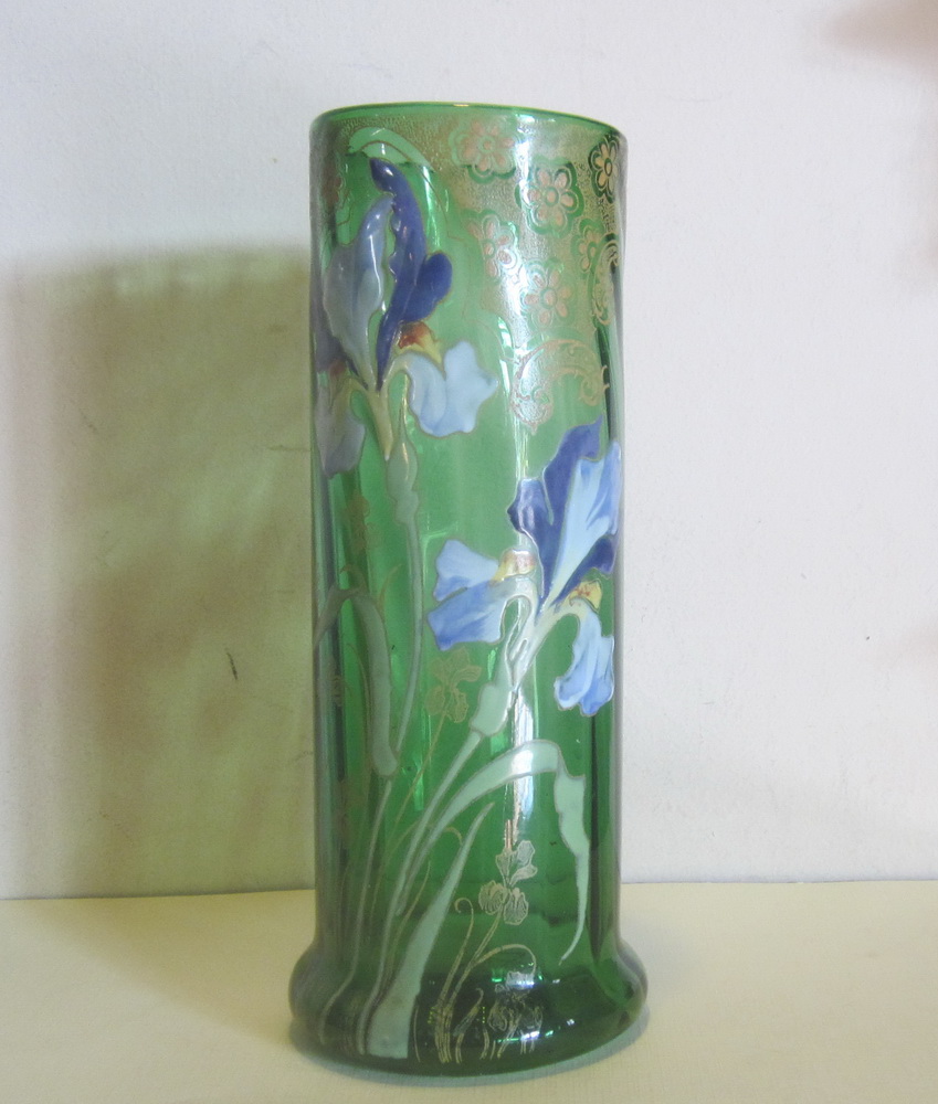 enameled Legras vase with iris  art nouveau