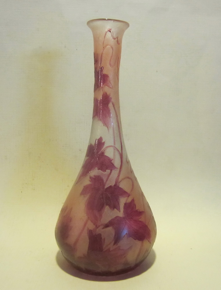 art nouveau cameo glass, acid etched Legras St Denis vase with acod etched decor