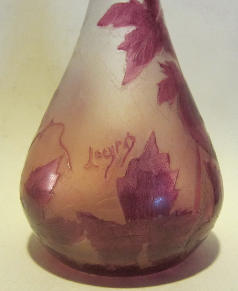 art nouveau cameo glass, acid etched Legras St Denis vase with acod etched decor
